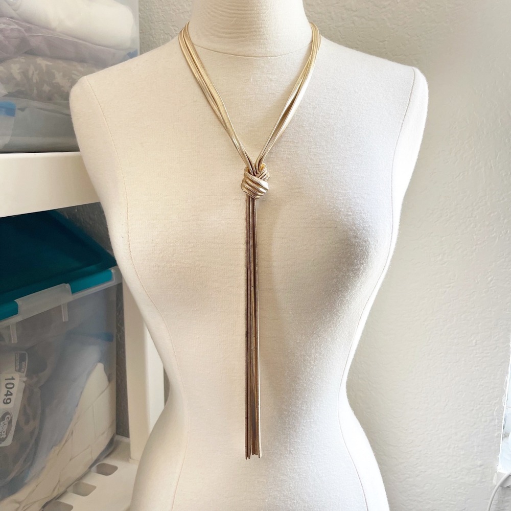 Gold Multi Strand Snake‎ Chain Knot Lariat Necklace Adjustable Tassel Statement